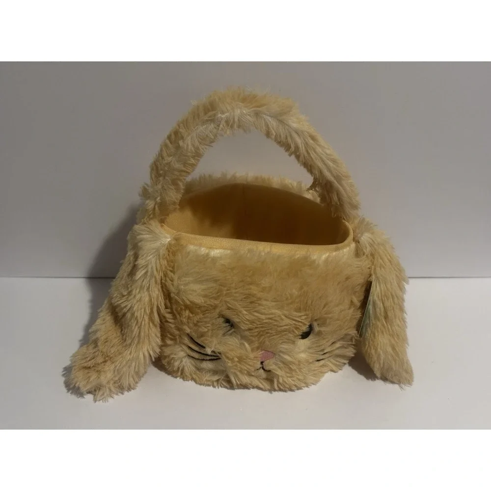 NEW Easter Basket Plush Bunny  Celebrate Rabbit Soft Handle Tan Khaki‎